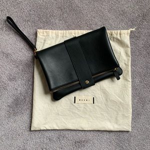 MARNI Black Leather Clutch Bag Handbag